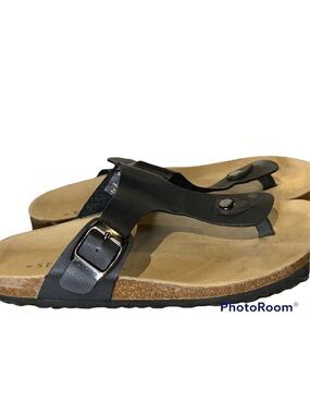 Serra Women's Thong Adjustable Buckle Strap Slip-On Flat Sandals Black Size 8 M